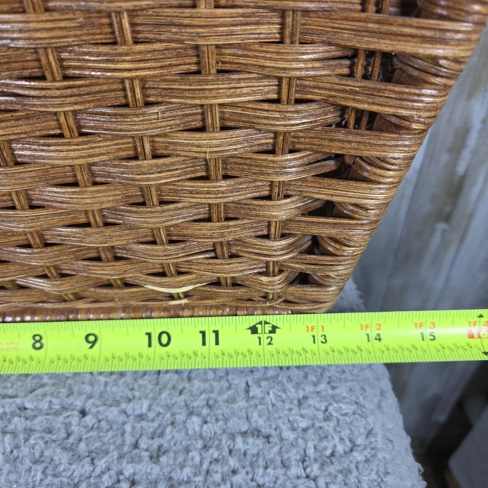 Vtg Divided Woven Wicker Storage Basket Rack Magazines Records Cottagecore Boho